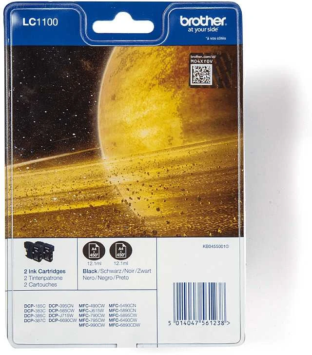 Rašalo kasetė Brother LC1100 juodas| 2vnt | DCP395CN/DCP585CW/DCP6690CW