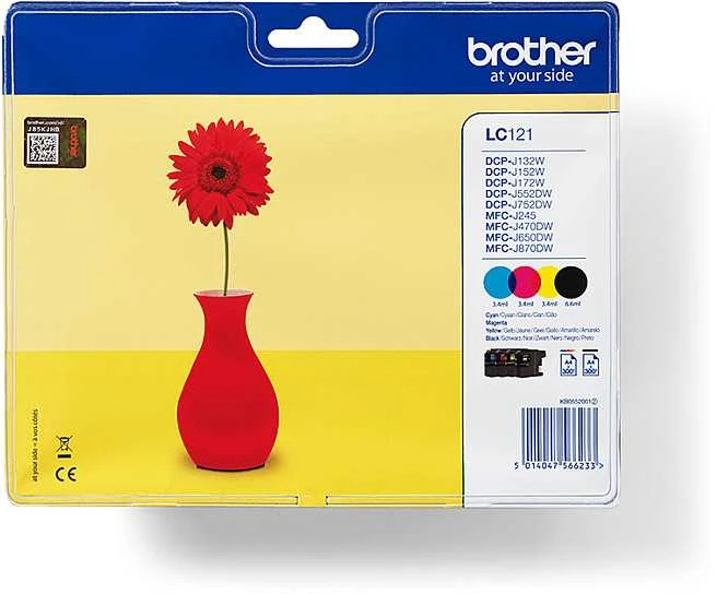 Brother LC-121 Multipack Ink Cartridge, Juodas, Cyan, Magenta, Geltona
