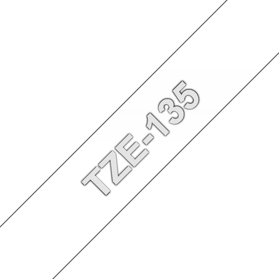 Brother Brolis | TZe-135 laminuota juosta | Baltas ant Clear | TZe | 8 m | 1,2 cm