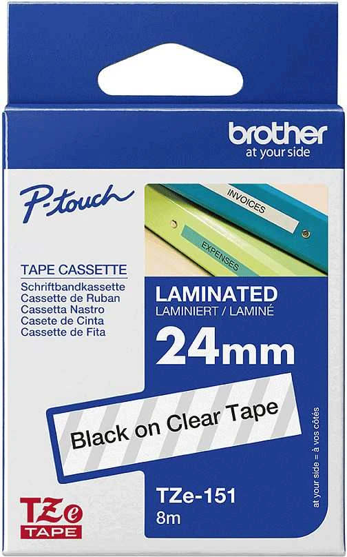 Brother Brolis | TZE-151 laminuota juosta | Juodas ant Clear | TZe | 8 m | 2,4 cm