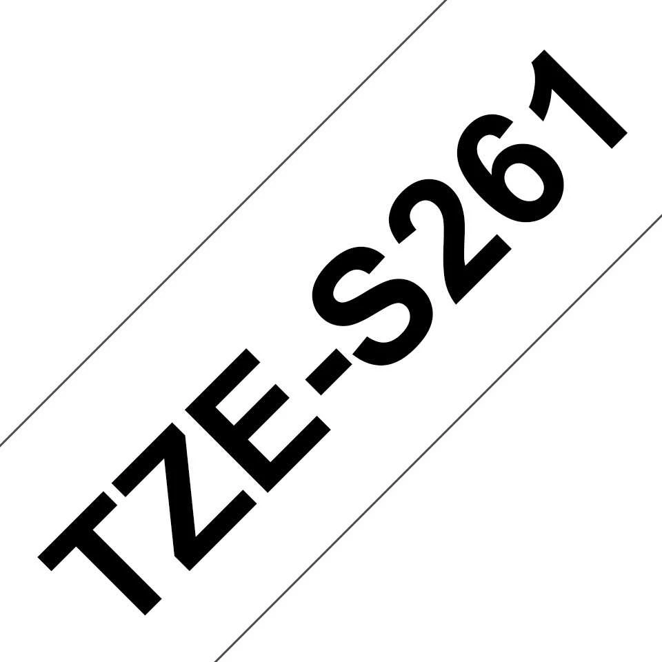 Brother TZe-S261 Strong Adhesive Laminated Tape Juodas on Baltas, TZe, 8 m, 3.6 cm