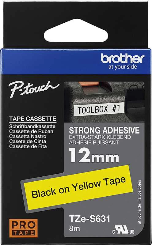 Brother | TZe-S631 Strong Adhesive Laminated Tape | Juodas on Geltona | TZe | 8 m | 1.2 cm