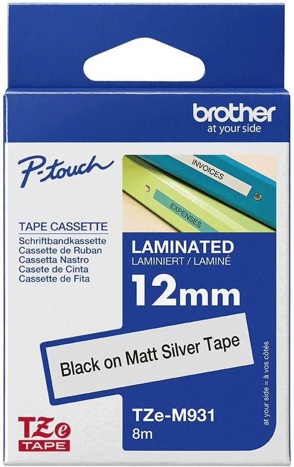 BROTHER TZEM931 12 Juodas ON Sidabrinis MET-M