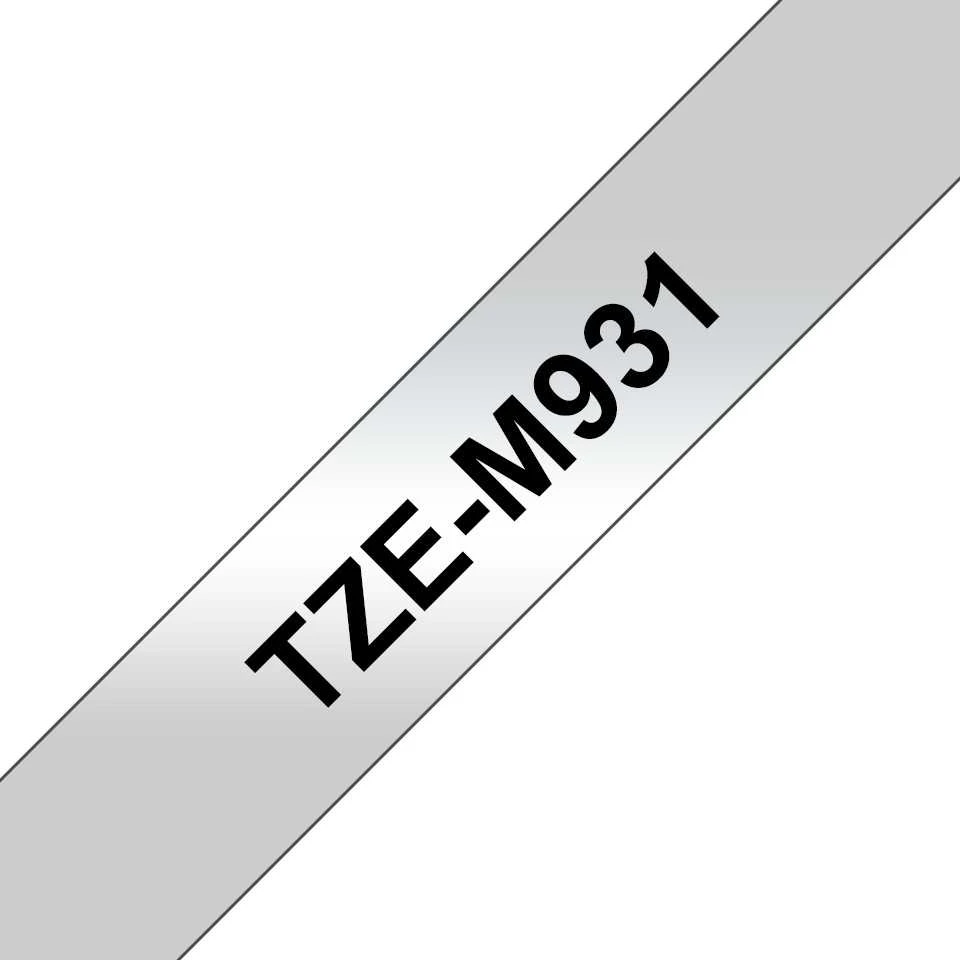 BROTHER TZEM931 12 Juodas ON Sidabrinis MET-M