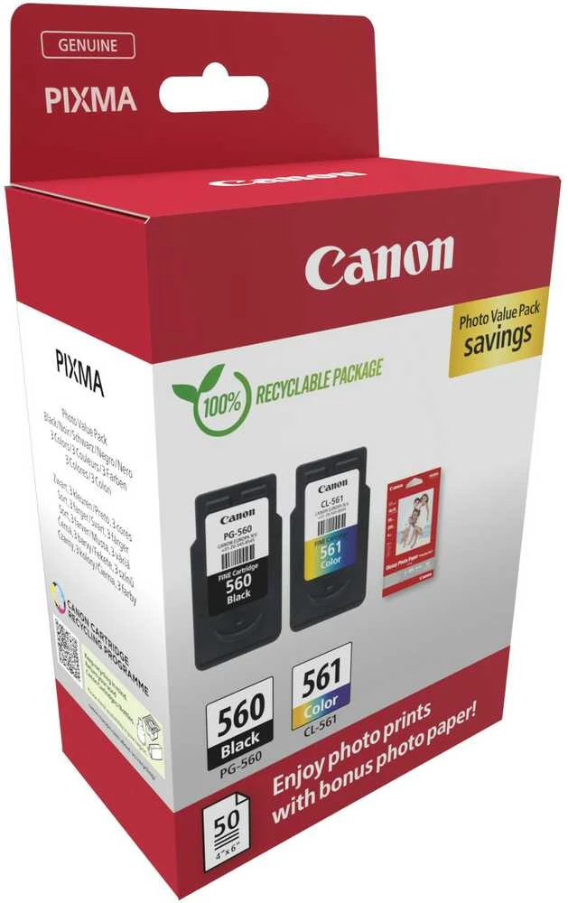 Canon CRG PG-560/CL-561 + Photo Paper Value Pack (3713C008) Rašalinių kasečių komplektas, BK/CMY
