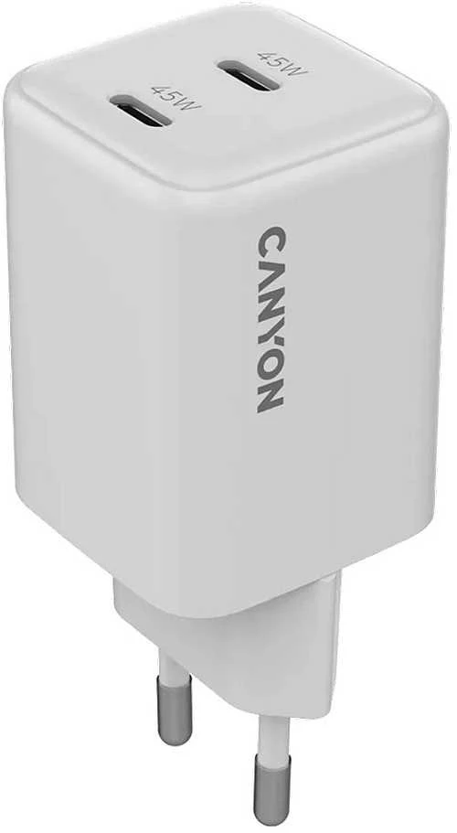 CANYON įkroviklis CU45CC GaN 45W 2xPD EU Baltas