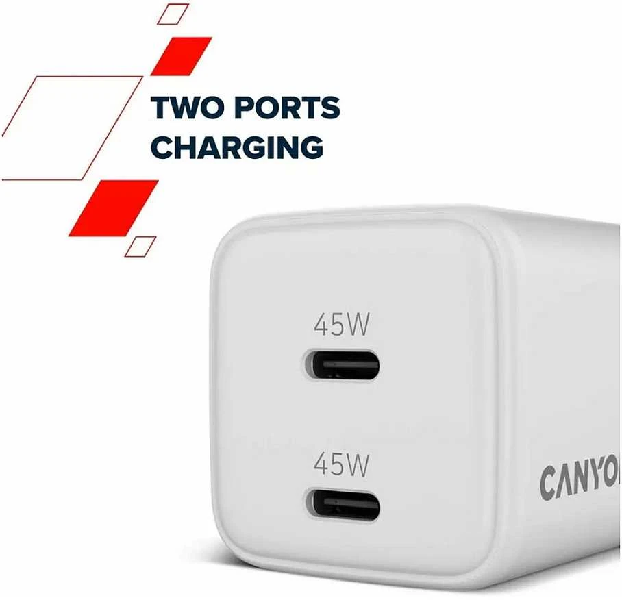 CANYON įkroviklis CU45CC GaN 45W 2xPD EU Baltas