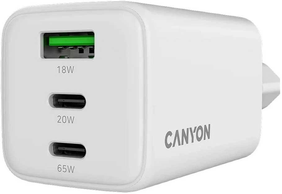 CANYON įkroviklis CU65ACC GaN 65W 2xPD 1xQC EU Baltas