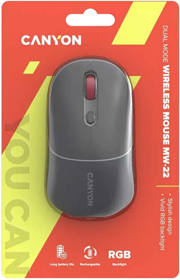 CANYON pelė MW-22 2in1 BT/ belaidė tamsiai pilka