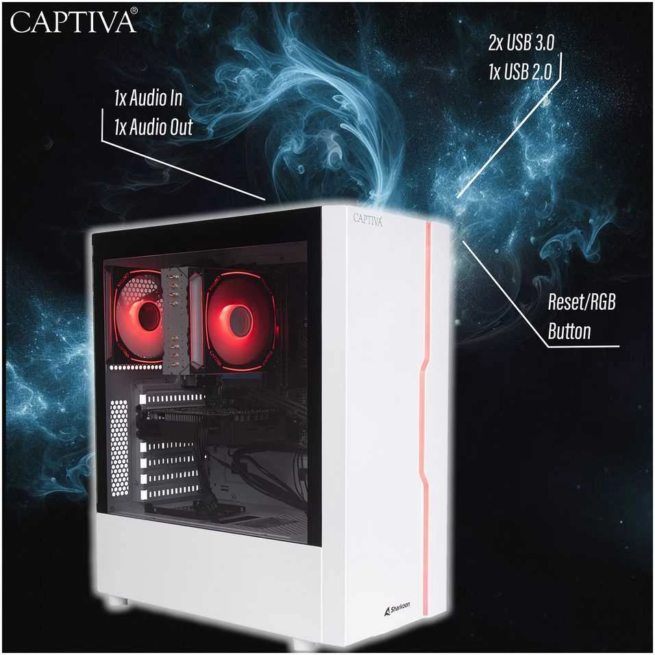 Stacionarus kompiuteris „Captiva Advanced Gaming R94-169“ žaidimų kompiuteris su AMD Ryzen 7 5700X procesoriumi, 32 GB DDR4 RAM, 1 TB M.2 SSD disku, „Nvidia GeForce RTX 5060 Ti“, „Wi-Fi 6“, „Windows 11“