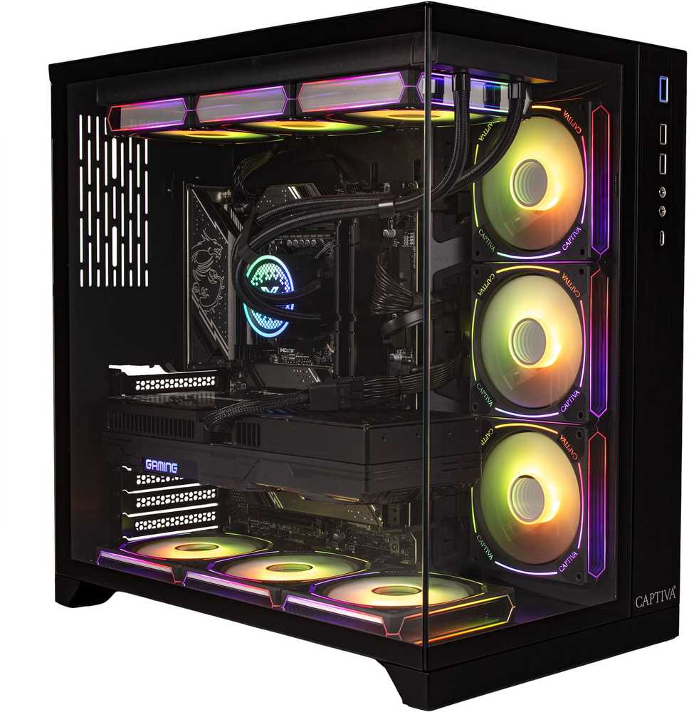 Stacionarus kompiuteris „Captiva Highend“ žaidimų kompiuteris R89-047 su AMD Ryzen 7 7800X3D procesoriumi, 32 GB DDR5 RAM, 2 TB M.2 SSD, NVIDIA GeForce RTX 5080 (16 GB GDDR7), X870, „Windows 11 Home“