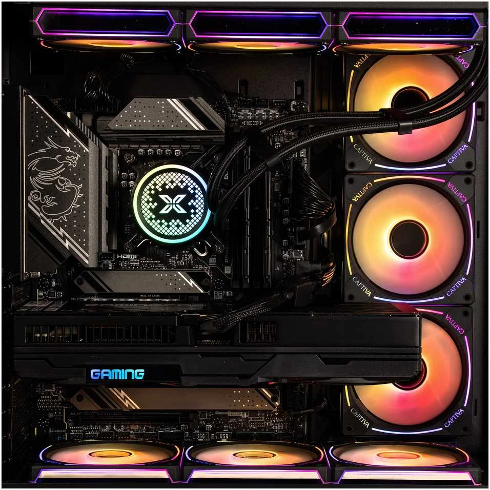Stacionarus kompiuteris „Captiva Highend“ žaidimų kompiuteris R89-083 su AMD Ryzen 7 9800X3D procesoriumi, 32 GB DDR5 RAM, 2 TB M.2 SSD, NVIDIA GeForce RTX 5080 (16 GB GDDR7), X870, „Windows 11 Home“ operacine sistema