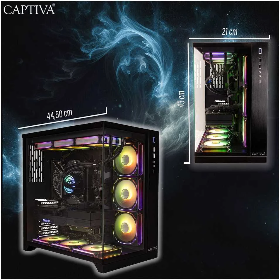 Stacionarus kompiuteris „Captiva Highend“ žaidimų kompiuteris R89-083 su AMD Ryzen 7 9800X3D procesoriumi, 32 GB DDR5 RAM, 2 TB M.2 SSD, NVIDIA GeForce RTX 5080 (16 GB GDDR7), X870, „Windows 11 Home“ operacine sistema