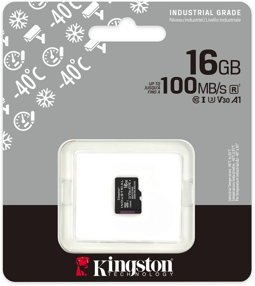 Atminties kortelė „Kingston Industrial Micro SDHC“ 16 GB, 10 klasės, UHS-I/U3 A1 V30 (SDCIT2/16GBSP) kortelė