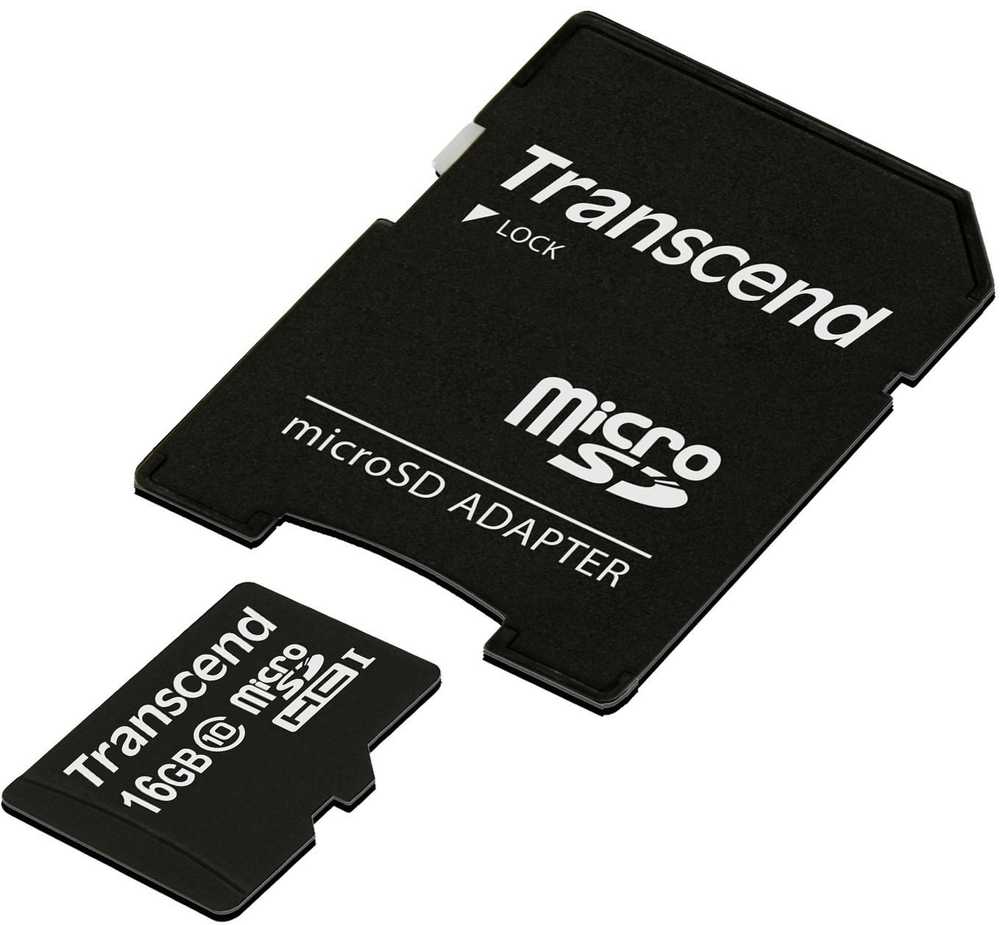 Atminties kortelė TRANSCEND 16GB micro SDHC kortelė, 10 klasė, su SD adapteriu
