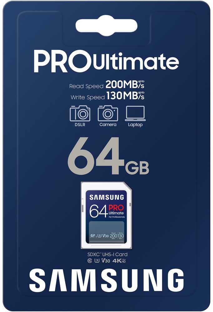 Atminties kortelė Samsung PRO Ultimate SDXC 64GB UHS-I U3 [Zapis 130MB/s Odczyt 200MB/s]