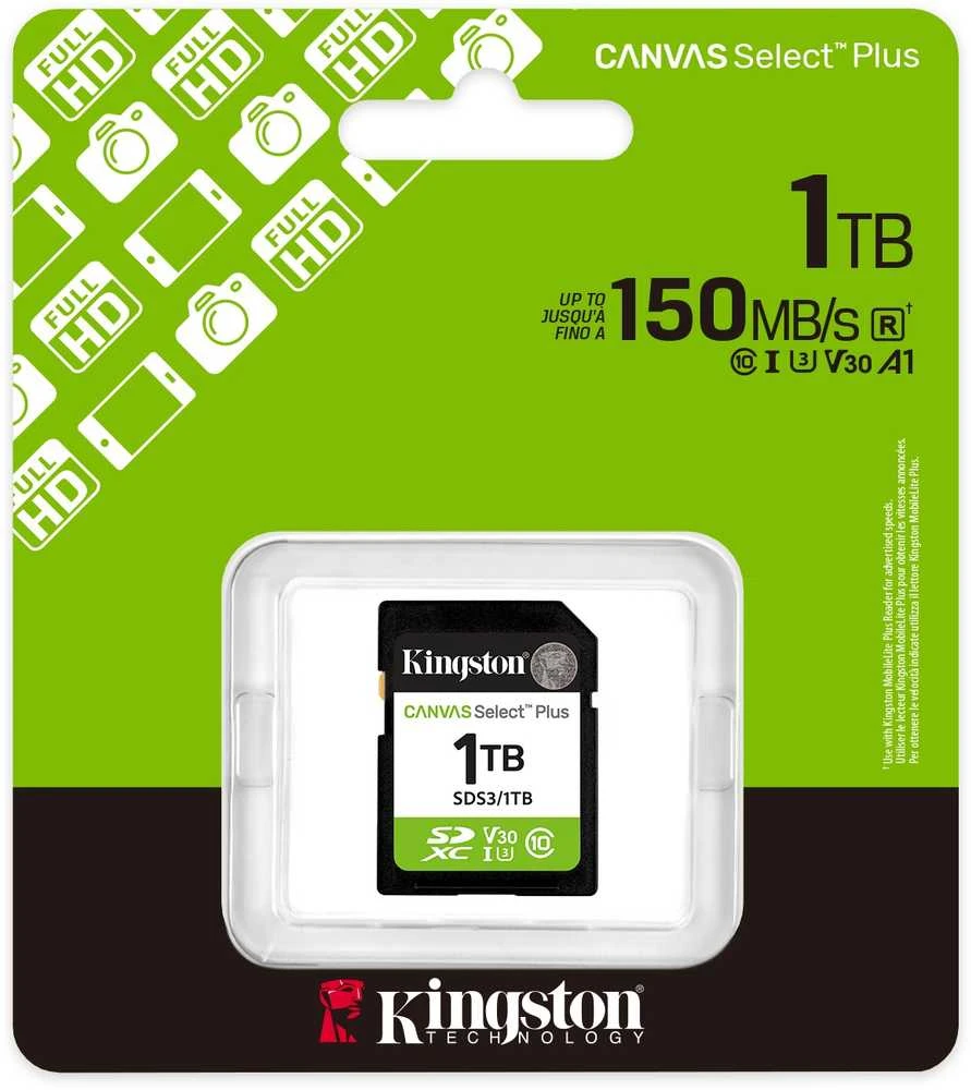 Atminties kortelė „Kingston“ SDXC „Canvas Select Plus Gen3“ 1 TB 150R 10 klasės UHS-I atmintis