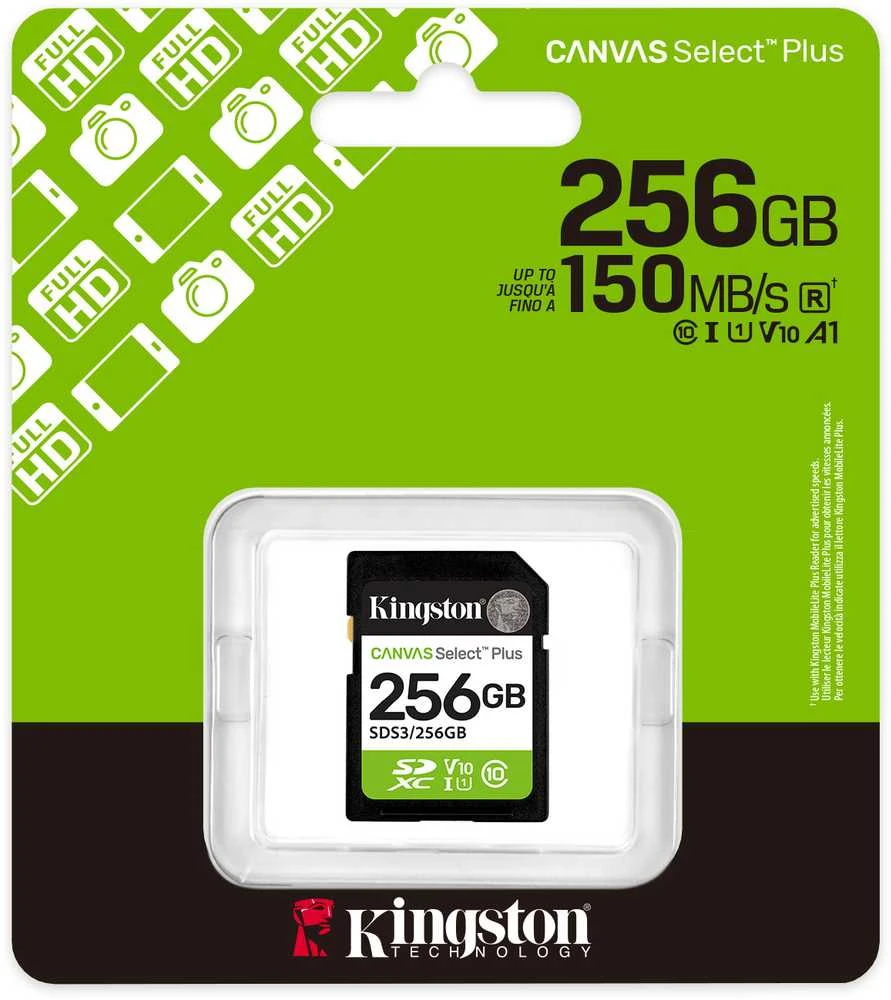 „Kingston Technology“ 256 GB SDXC Canvas Select Plus Gen3 150 MB/s C10 UHS-I U1 V10 atminties kortelė