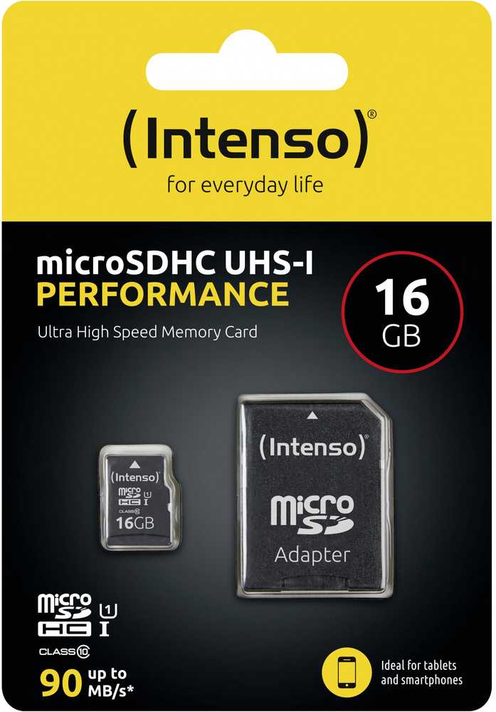 Atminties kortelė „Intenso Micro SDHC“ 16 GB 10 klasės UHS-I U1 našumas