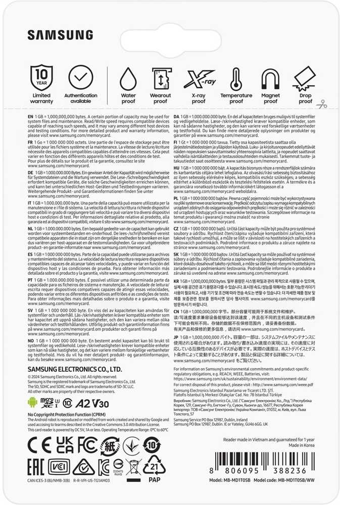 Atminties kortelė Samsung MB-MD1T0S, 1 TB, "Micro SDXC", 10 klasė, UHS-I, 180 MB/s, 130 MB/s