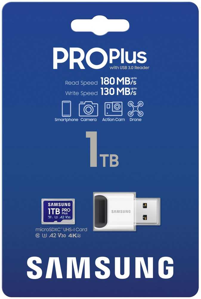 Atminties kortelė Samsung MB-MD1T0S, 1 TB, "Micro SDXC", 10 klasė, UHS-I, 180 MB/s, 130 MB/s