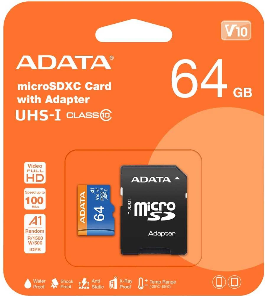 ADATA 64GB Micro SDXC V10 85MB/s + adapteriai