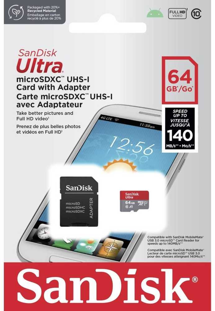 SanDisk Ultra Micro SDXC 64 GB Class 10 UHS-I/U1 A1 kortelė (SDSQUAB-064G-GN6TA)