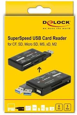 Delock SuperSpeed USB kortelių skaitytuvas, skirtas CF/SD/MicroSD/MS/M2/xD