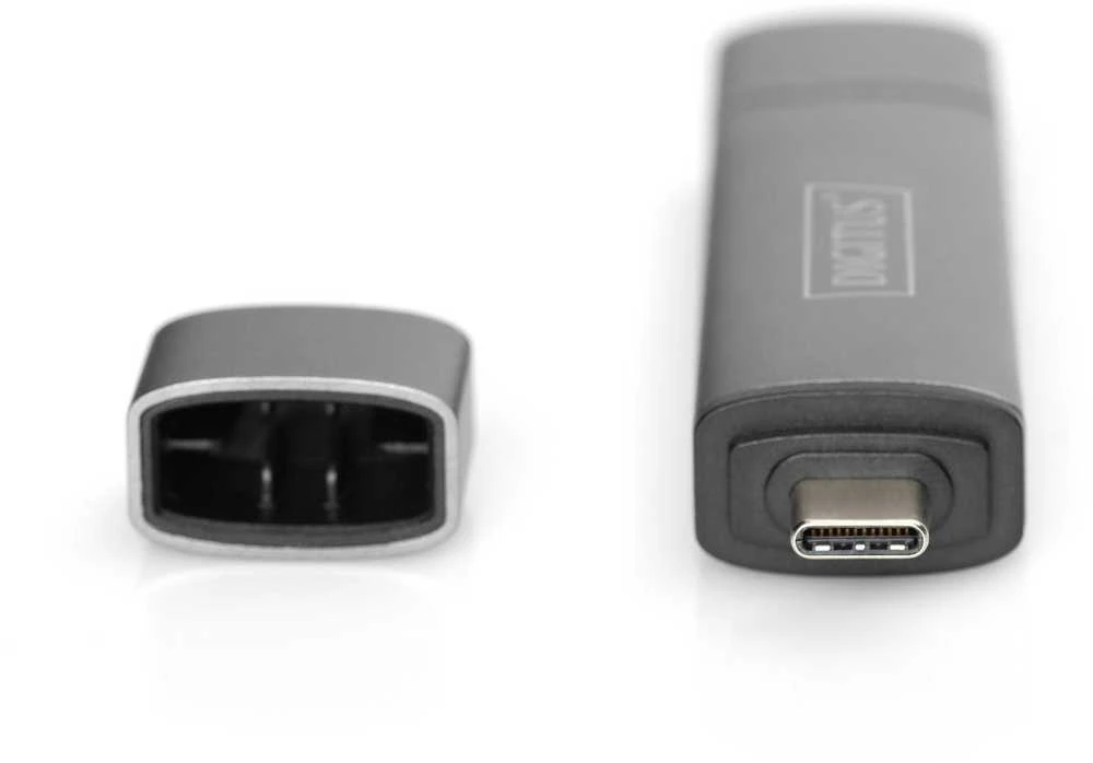 Assmann Electronic DIGITUS DA-70886 Combo kortelių skaitytuvo šakotuvas USB-C+USB 3.0 1x SD 1xMicroSD 1xUSB 3.0 pilkas