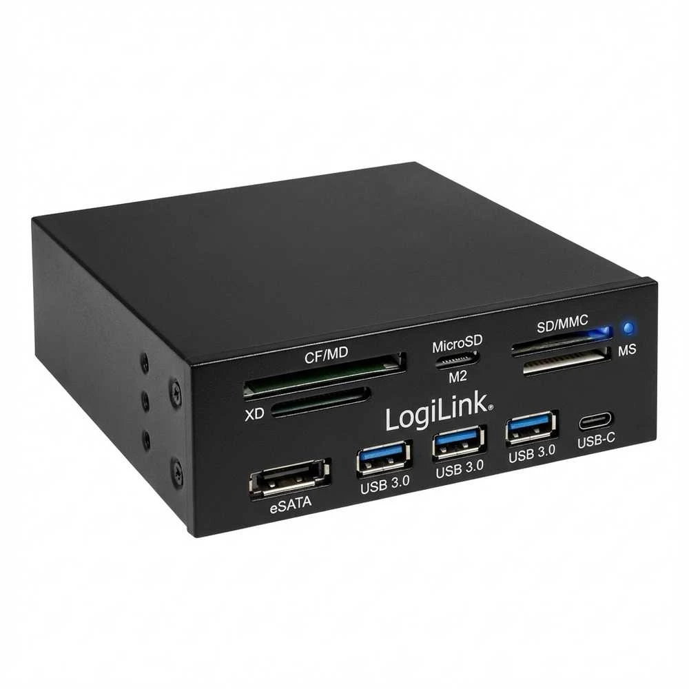 LOGILINK daugiafunkcis priekinis skydelis 5,25 colio su 6 krypčių kortelių skaitytuvu, juodas