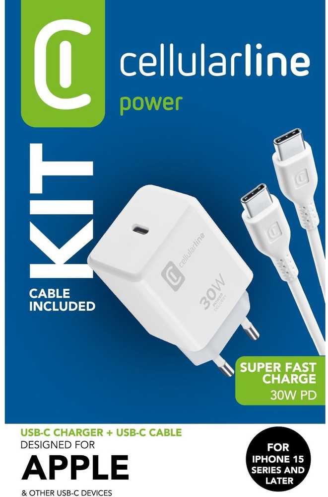 Įkroviklis Cellular Line įkroviklis USB-C Apple 30W PD Baltas (ACHIPHKITC2CPD30WW)