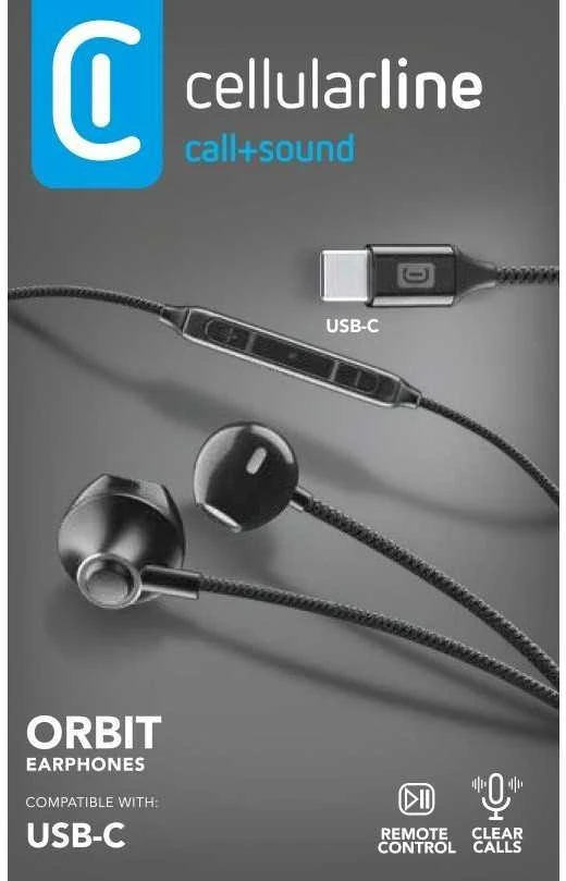 Ausinės Cellular Line Cellularline USB-C Ausinės su mikrofonu juoda