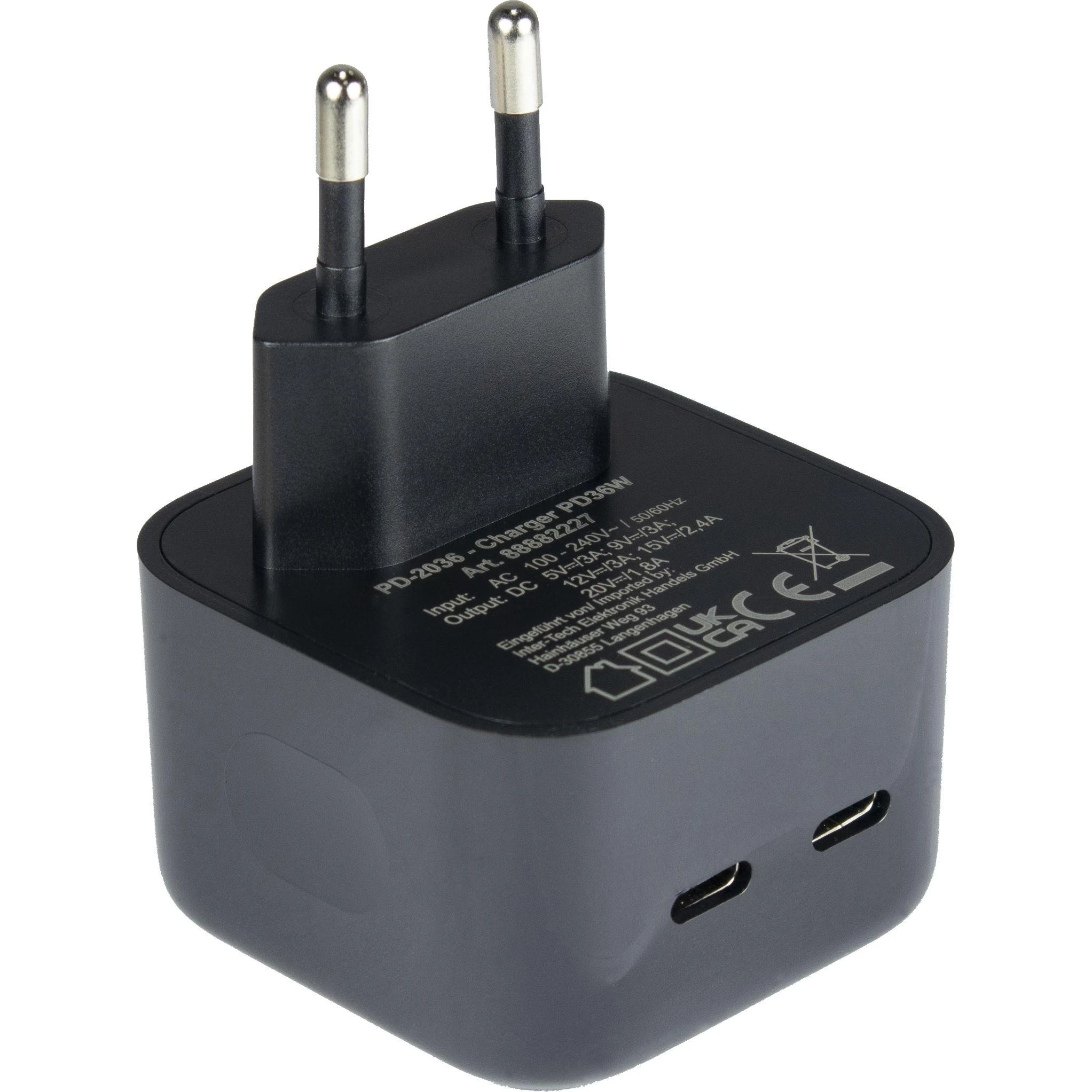 Maitinimo laidas Inter-Tech Inter-Tech PD-Charger USB C, PSU PD-2036, PD 36W, juodas