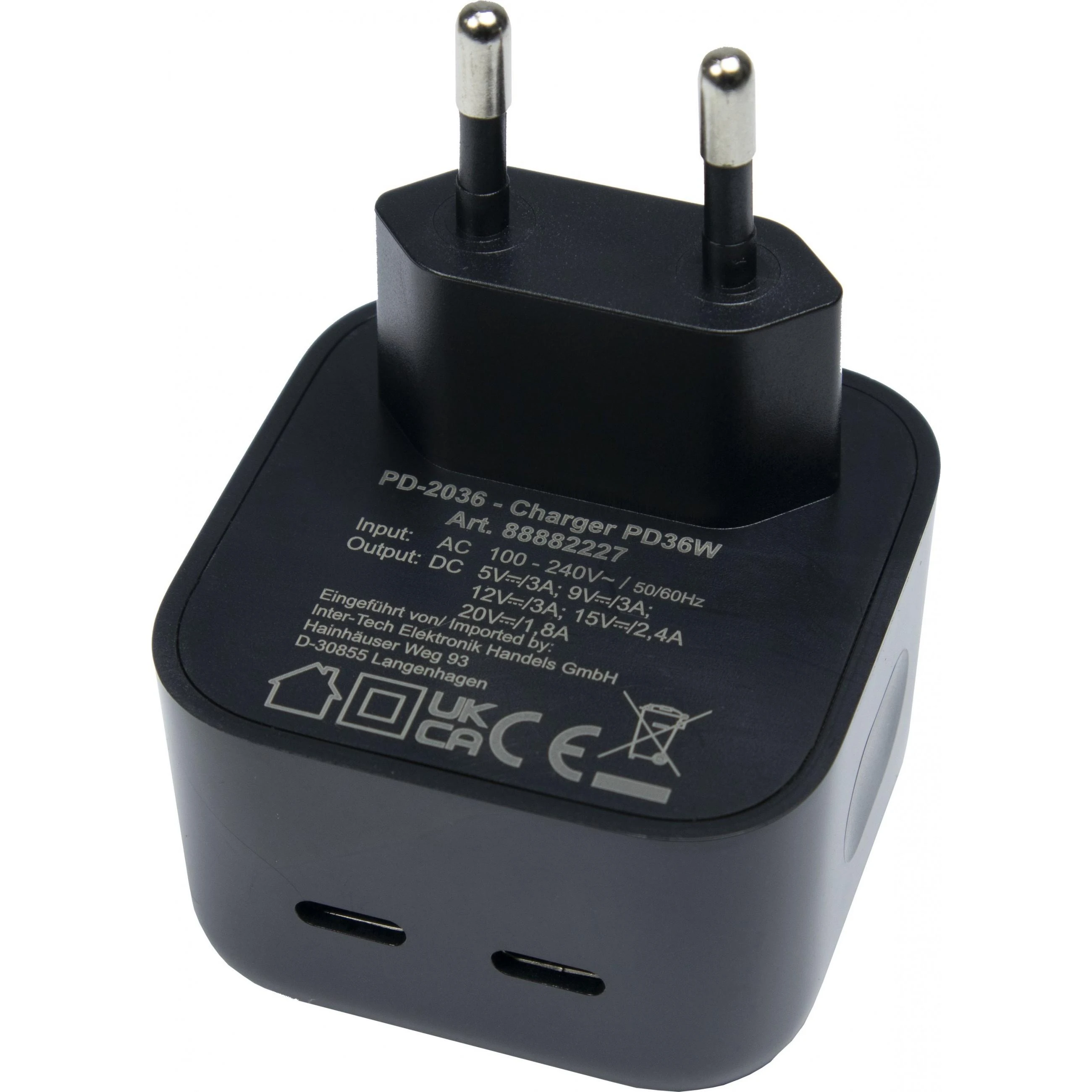 Maitinimo laidas Inter-Tech Inter-Tech PD-Charger USB C, PSU PD-2036, PD 36W, juodas
