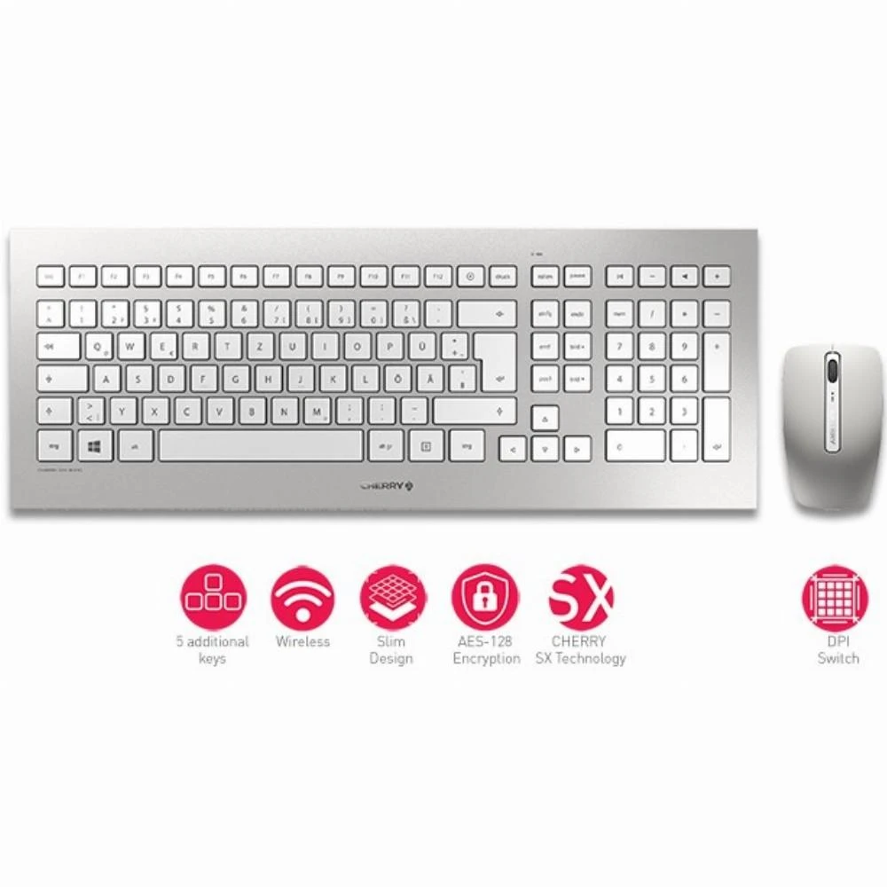 CHERRY DW 8000 klaviatūra Radijo dažnio belaidė QWERTZ Vokiečių Sidabras, Balta