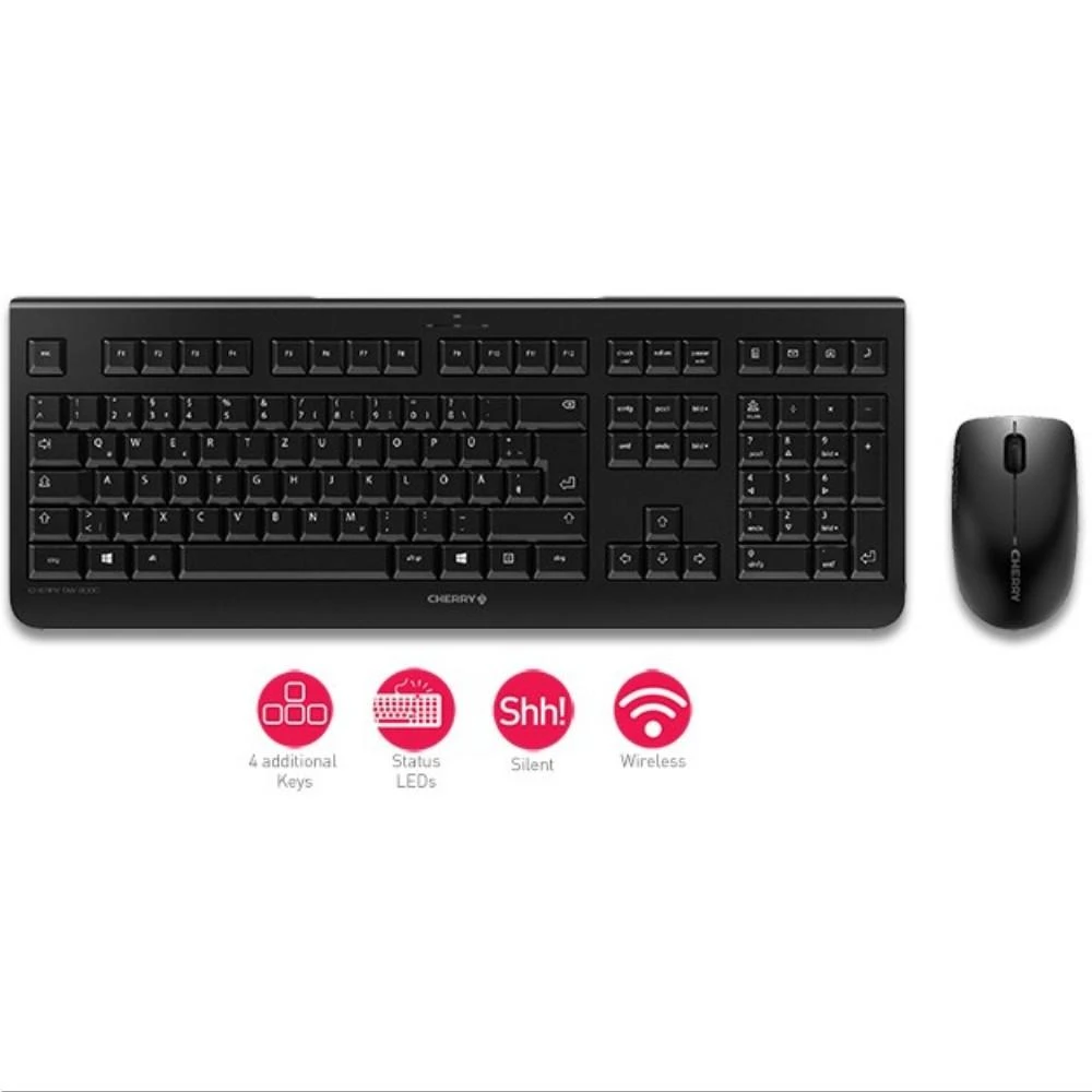 CHERRY DW 3000 klaviatūra Radijo dažnio belaidė QWERTZ Vokiečių Juoda