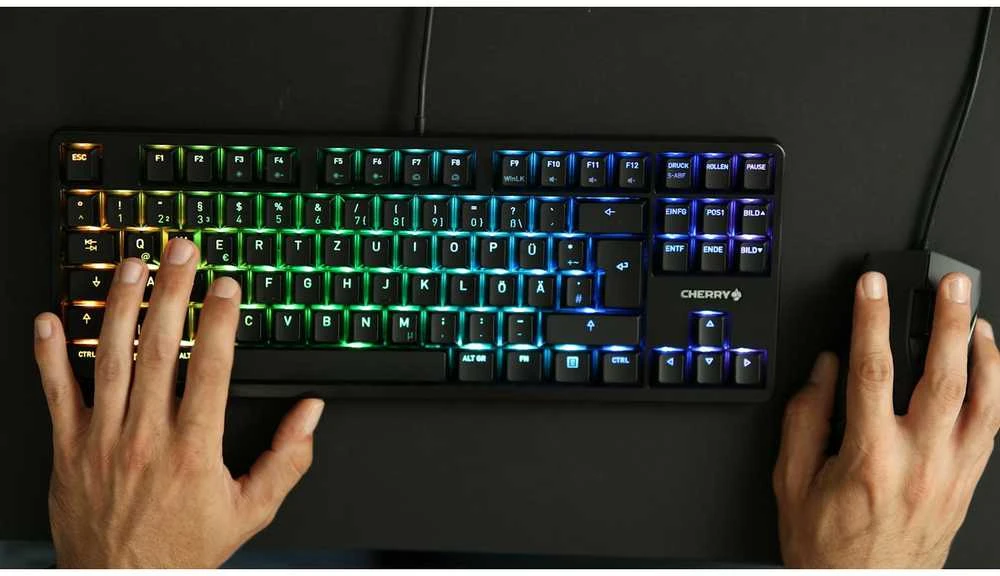 Klaviatūra CHERRY G80-3000N RGB TKL MX tylūs raudoni jungikliai, DE-išdėstymas, juodas
