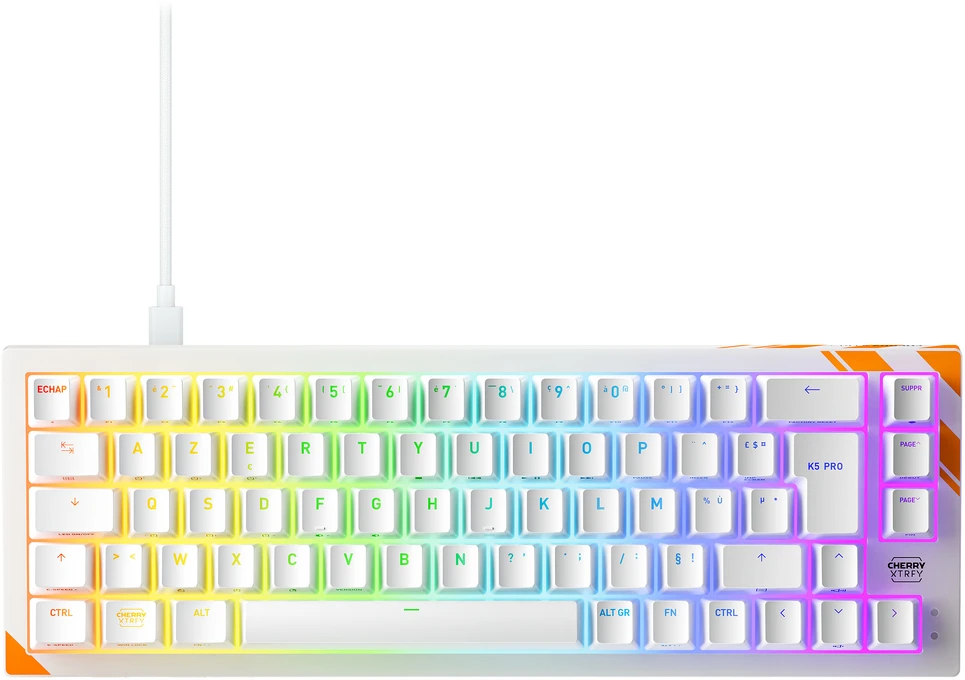 Cherry K5 PRO TMR COMPACT klaviatūra - balta, SU MAGNETINIAIS JUNGTIKAIS, SKIRTA ŽAIDIMAMS