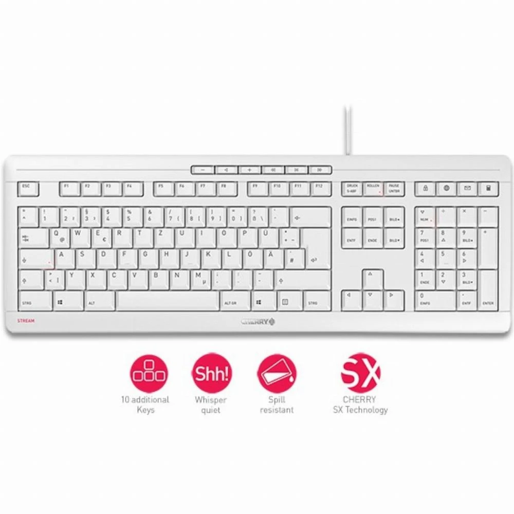 CHERRY JK-8500 klaviatūra USB QWERTZ Vokiečių Balta