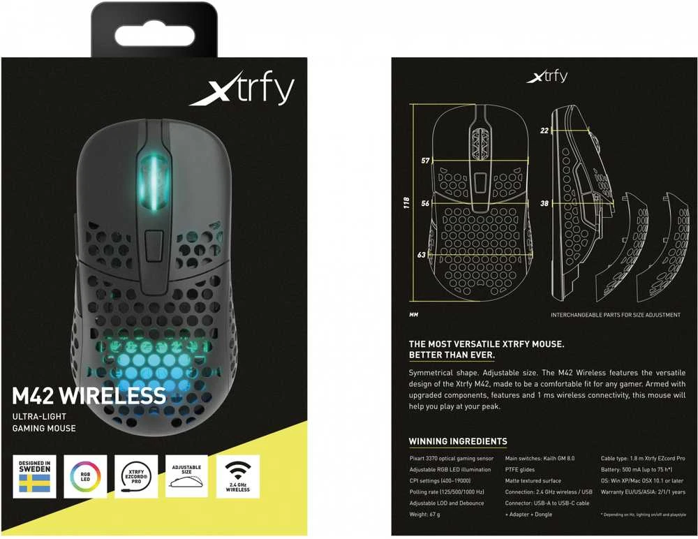 CHR Cherry Xtrfy M42 - Pelė - optinė - belaidė - Juodas