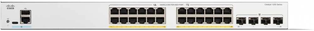 Šakotuvas CISCO Catalyst 1200 24 prievadų GE PoE 4x1G