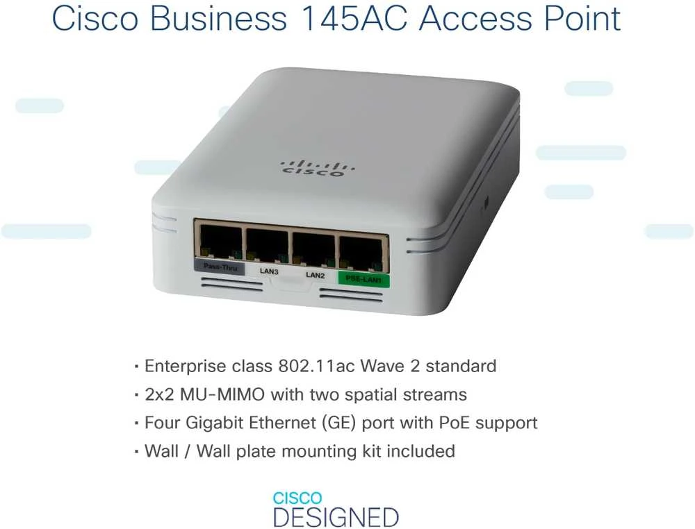 Šakotuvas Cisco CBW145AC 802.11ac 2x2 Wave 2 prieigos taško sieninė plokštė