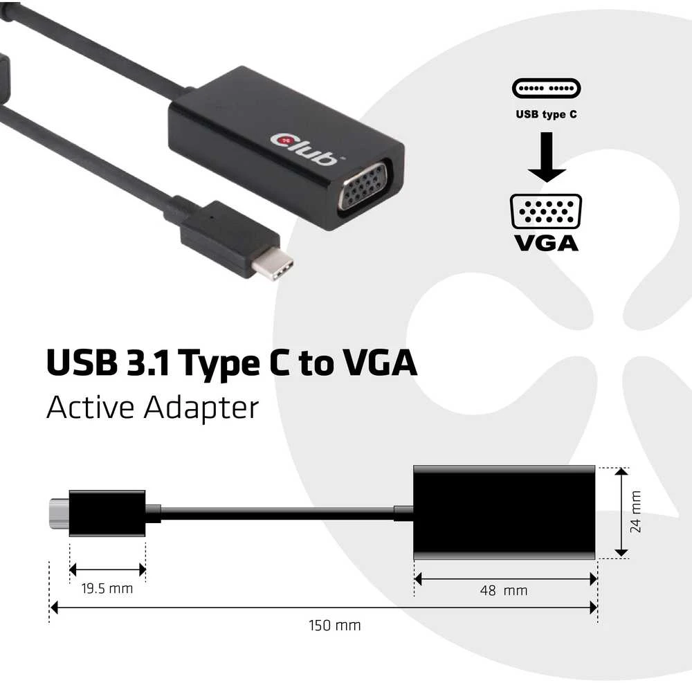 Adapteris USB Club 3D USB-C – VGA Juodas (CAC-1502)