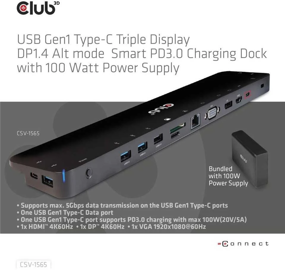 Club 3D USB-C stotis / replikatorius (CSV-1565)