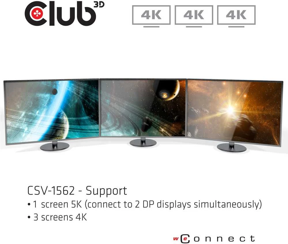 Club 3D CLD CLUB3D CSV-1562 knyginių kompiuterių dokas / jungčių replikatorius Prijungimas USB 3.2 Gen 1 (3.1 Gen 1) Type-C Juoda
