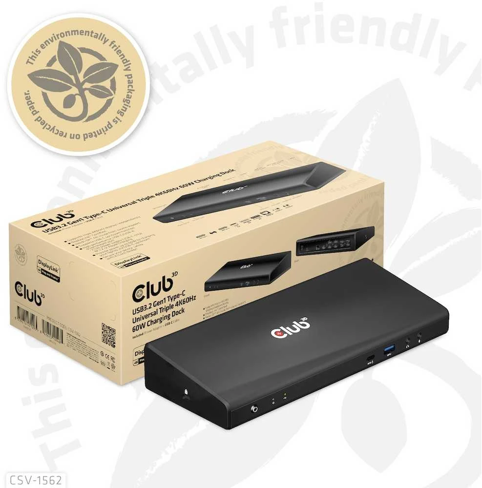 Club 3D CLD CLUB3D CSV-1562 knyginių kompiuterių dokas / jungčių replikatorius Prijungimas USB 3.2 Gen 1 (3.1 Gen 1) Type-C Juoda