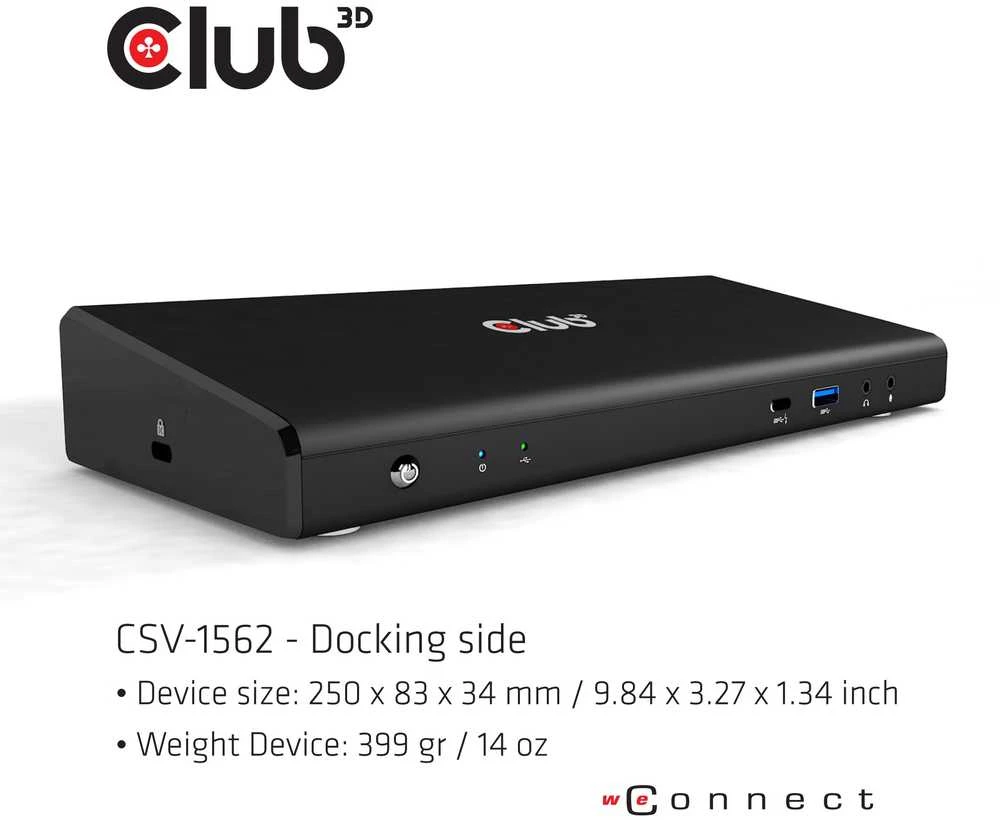 Club 3D CLD CLUB3D CSV-1562 knyginių kompiuterių dokas / jungčių replikatorius Prijungimas USB 3.2 Gen 1 (3.1 Gen 1) Type-C Juoda