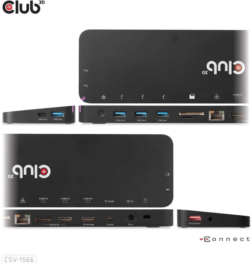 Club 3D USB Gen1 Type-C Triple Ekranas DP Alt Mode PD Docking Station 120W