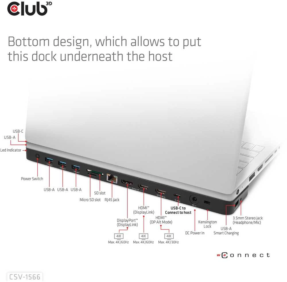Club 3D USB Gen1 Type-C Triple Ekranas DP Alt Mode PD Docking Station 120W