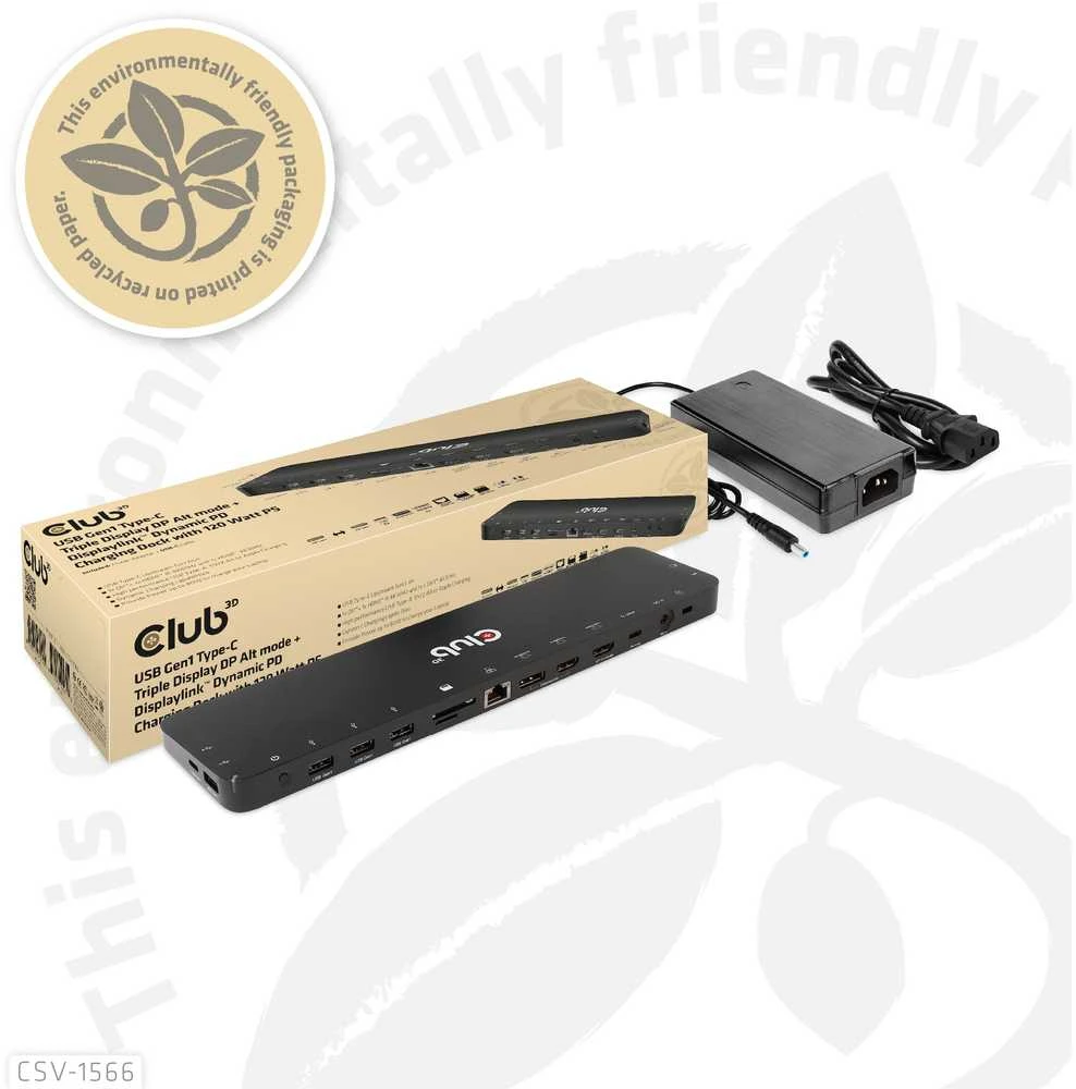 Club 3D USB Gen1 Type-C Triple Ekranas DP Alt Mode PD Docking Station 120W